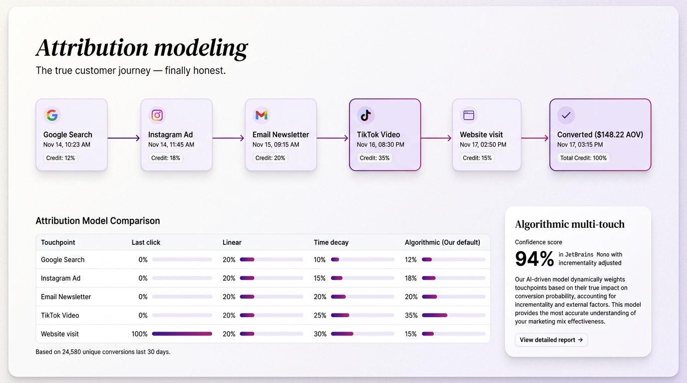 Glue42 Attribution modeling · customer journey and model comparison